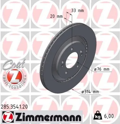Produktbild von 2x ZIMMERMANN Bremsscheibe COAT Z Hinten 285.3541.20