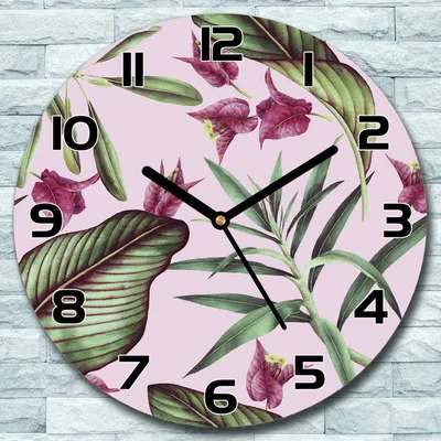 Produktbild von Wanduhr aus Glas Rund fi 30 Tropische Blumen Quarz Deko Wohnzimmer Büro