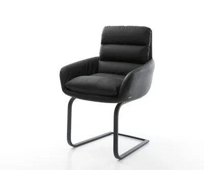 Produktbild von DELIFE Freischwinger Abelia-Flex mit Armlehnen Echt-Leder Schwarz Freischwinger flach Schwarz