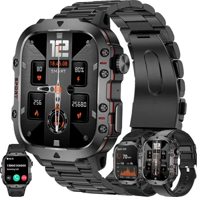 Produktbild von Smartwatch Herren mit Telefonfunktion, 5ATM Wasserdicht 1,96" HD Sportuhr mit Bluetooth Anrufe mit Herzfrequenzmonitor Schlafmonitor Android IOS