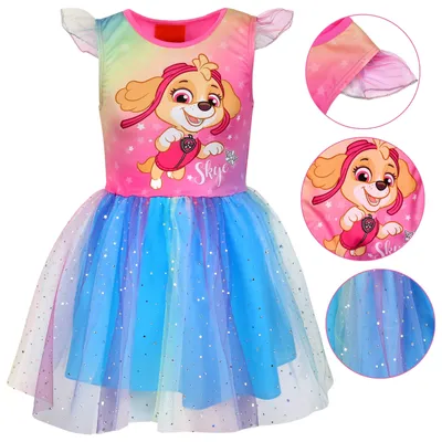 Produktbild von Paw Patrol Skye buntes kurzärmeliges Tüllkleid, Mädchenkleid 7-8 Jahre