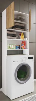 Produktbild von VCM Waschmaschinenschrank | Praktischer Überbauschrank mit viel Stauraum | Maße ca. B. 64 x H. 185 x T. 20 cm | Waschmaschinenregal für Bad und Waschküche | Waschmaschinenüberbauschrank- Jutas