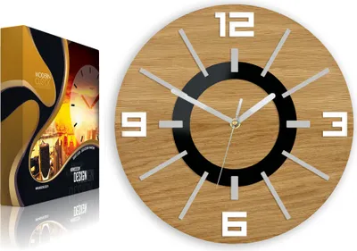 Produktbild von ModernClock, Wanduhr, Wohnzimmer, große Wanduhr aus Eiche, Alladyn 33cm