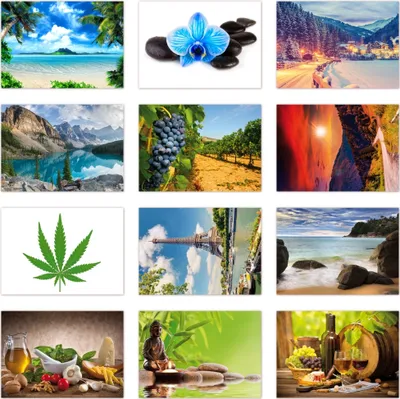 Produktbild von 12 Stück Postkarten MIX - Set aus verschiedenen Motiven mit Natur, Wellness, Küche, siehe Abbildung - Format: DIN A6 ( PKT-009 )