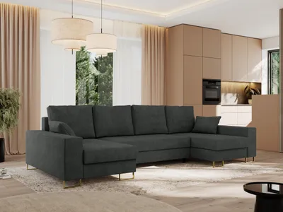 Produktbild von MKS MEBLE Ecksofa U mit Schlaffunktion und Bettkasten, Wohnlandschaft U-form - DORIAN U - Dunkelgrau Struktur