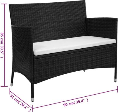 vidaXL Gartenbank 90 cm Poly Rattan Schwarz