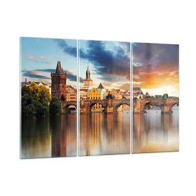 Produktbild von Bilder auf glas - Prag brücke geschichte fluss - 105x70cm - Glasbilder - Wandbilder - Kunstdruck - zum Aufhängen bereit - Wanddekoration aus Glas - Glas Bilder - Wandbild auf Glas - GCE105x70-2819