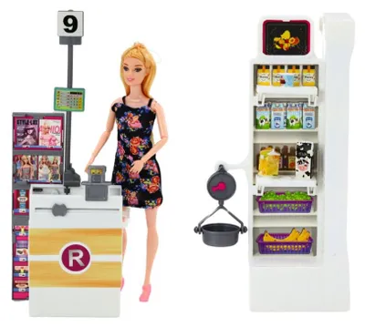 Obrázok produktu pre LEAN Toys 17565 Bábika v supermarkete s regálmi, nákupným košíkom a potravinami