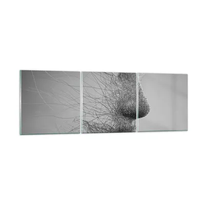 Produktbild von Bilder auf glas - 3 Teile - Gesicht Grafiken Fäden - 90x30cm - Glasbilder - Wandbilder - Bilder - zum Aufhängen bereit - Wanddekoration aus Glas - Glas Bilder - Wandbild auf Glas - GCA90x30-4324