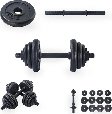 Produktbild von Bodybuilding Hantel, Hanteln set 15 & 20 kg, Gewichtstraining, Gusseisen mit Gehäuse, gerändelte Stangen, Spinlock Kragen, verstellbare Hanteln mit vollen Silber Gewichte