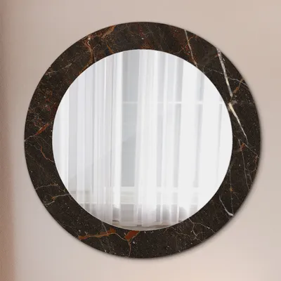 Produktbild von Runder Spiegel mit Modernem Aufdruck - Dekospiegel Wandmontage -marmor mit gold- Ø60cm