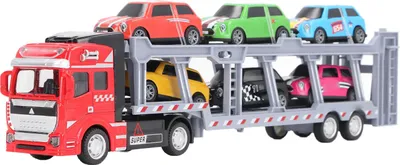 Zdjęcie produktu dla Samochód transportowy ciężarówka z 6 małymi, wyjmowanymi, interaktywnymi zabawkami dla dzieci, czerwony