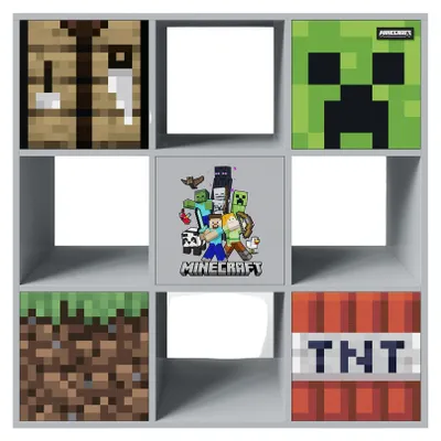 Obrázek produktu pro MINECRAFT - 3x3 police, rozdělovač pokojů s otevřenými přihrádkami a dvířky s otevíráním na kliknutí, dětský nábytek s barevným designem