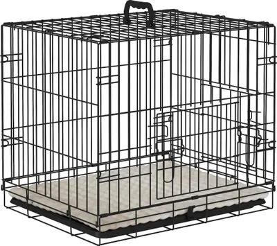 Obrázek produktu pro Přepravka pro psy - Klec pro psy - 60 × 40 × 50 cm - Plastová - Pro středně velké psy - Odnímatelná základna - Černá barva
