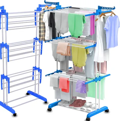 Produktbild von Wäscheständer XXL 170 cm Wäschetrockner mit Rollen Flügelwäschetrockner Wäscheturm Solid Teleskop Standtrockner Kleiderständer Kleiderständer Retoo