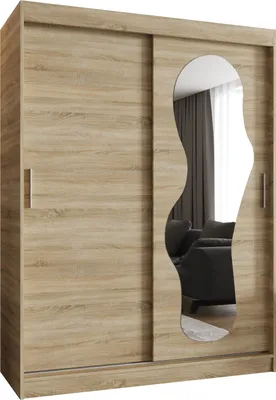 Produktbild von MEBLE KRYSPOL ULTRA 150 Kleiderschrank mit zwei Schiebetüren für Schlafzimmer – moderner Aufbewahrungsschrank mit Kleiderstange und Regalen – 150x200x62cm - Sonoma
