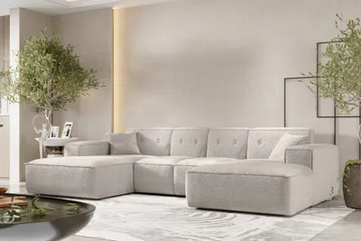 Produktbild von Wohnlandschaft Sofa U-Form CESINA XS in Stoff Ascot Bukla Creme