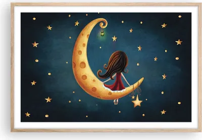 Produktbild von Gerahmtes Poster - Rahmen in heller Eiche - Kinder Mädchen Mond - 91,5x61 cm - Wand Bild - Wanddeko - Wandbilder - Kunstposter - Wandposter - Bilderrahmen - Bilder - Kunstdruck - P2NAA91x61-4683