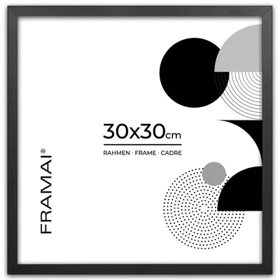 Image de Cadre photo Framai® 30 x 30 cm, noir, en MDF, cadre écologique avec verre acrylique incassable, crochet de suspension et support