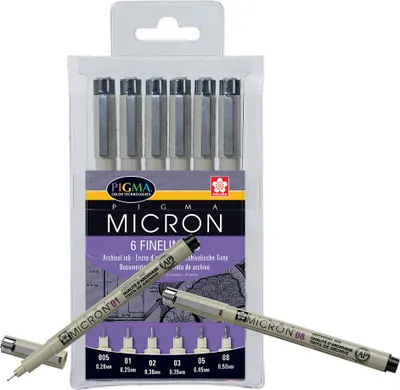 Produktbild von Sakura Pigma Micron Fineliner-Set schwarz, 6 St.