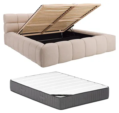 Produktbild von Bett mit Kommode 200 x 200 cm - Stoff - Beige + Matratze - FORVIK Pascal Morabito