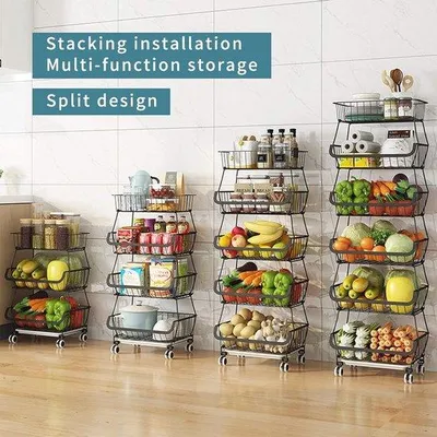Image de Armoires de cuisine et de salon à roulettes - Étagère grillagée à 5 niveaux