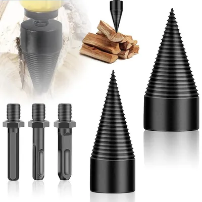 Image de Embouts de forage pour fendeuse de bois - Cônes de fendage - 42 mm + 32 mm - 2 pièces - 4 poignées - Pour le travail du bois