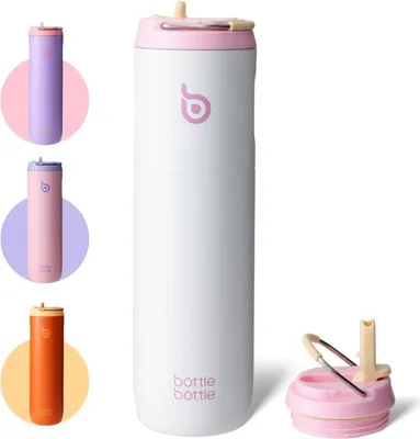 Image de Gourde isolée 680 ml avec paille et poignée, Thermos à la fraise
