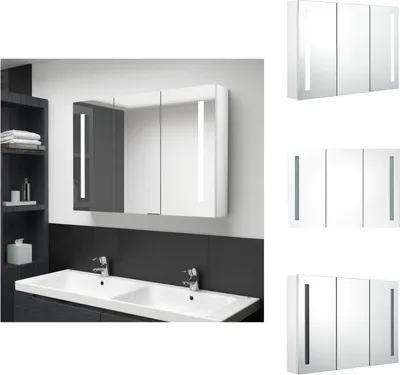 Produktbild von vidaXL LED-Spiegelschrank fürs Bad 89x14x62 cm Glänzend Weiß -  Badezimmerwaschtische