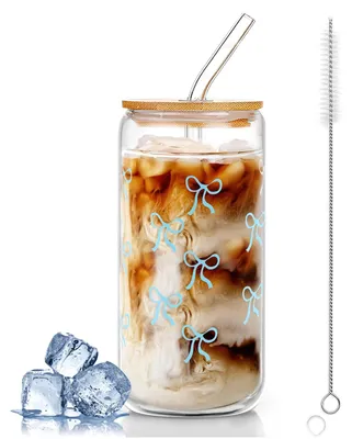 Trinkglas mit Deckel und Strohhalm, 500 ml, Borosilikatglas, Schleifendesign