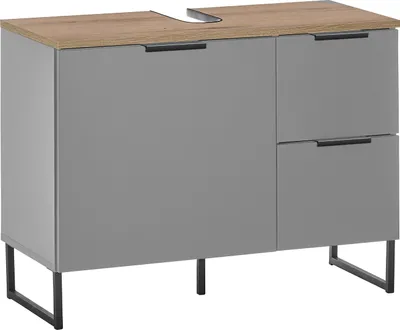 Image de Waschbeckenunterschrank >Denver< 1 Tür, 2 Schübe, grau matt / evoke eiche - 80x60x35cm (BxHxT)
