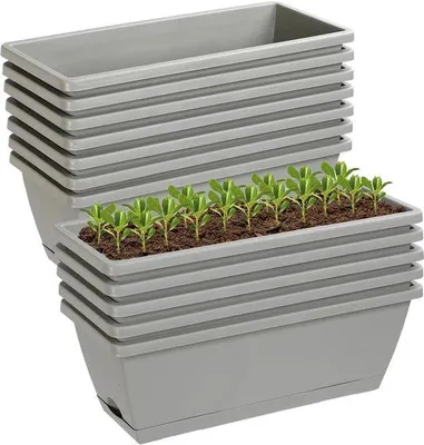 Productafbeelding van Lysjtsr 12 stuks 40 cm rechthoekige plantenbak met drainagegaten en dienbladen, plastic plantenbakken, bloembakken