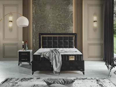 Produktbild von Schlafzimmer-Set "Florimella" – Bett mit Bettkasten, Nachttisch, Mit Matratze-Anthrazit
