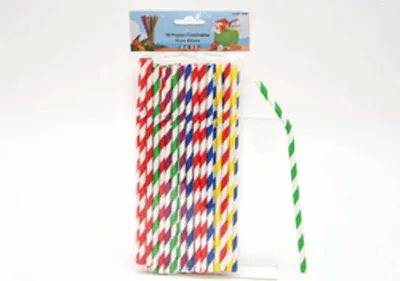 Produktbild von 50 bunte Papier-Trinkhalme knickbar – 200mm Ø 6mm Party Strohhalme farbig sortiert