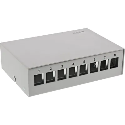 Zdjęcie produktu dla InLine® Gniazdo natynkowe do paneli krosowych 8x Keystone RJ45, metalowe, jasnoszare RAL7035