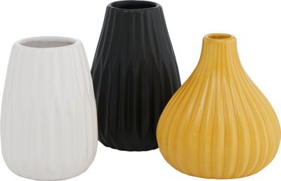 Vase Wilma H12 cm  Ø 9 cm Steingut Schwarz/weiß/gelb 3er Set