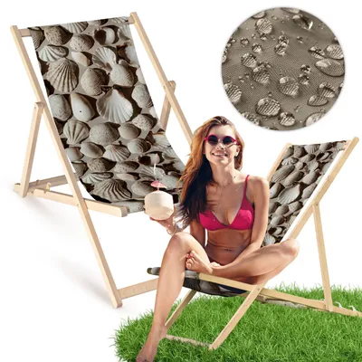 Holz Liegestuhl klappbar „Muscheln“ – Gartenstuhl Relaxstuhl Sonnenliege Balkon Terrasse