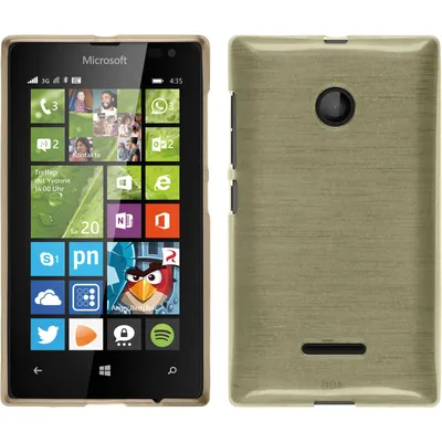Produktbild von PhoneNatic Case kompatibel mit Microsoft Lumia 435 - gold Silikon Hülle brushed + 2 Schutzfolien