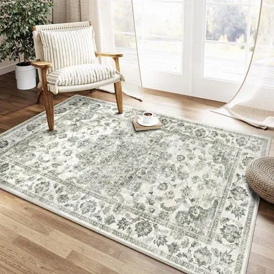 Immagine prodotto di Grande tappeto verde in stile retrò per il soggiorno, 120x170 cm, a pelo corto, antiscivolo, grande, morbido