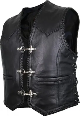 Produktbild von Herren Lederweste Lederkutte Bikerweste Kutte Clubweste Rocker Weste (XL)