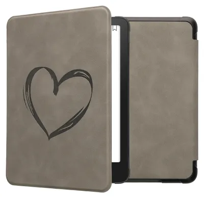 Produktbild von kwmobile Schutzhülle für Amazon Kindle Paperwhite (2024)/Colorsoft Hülle - eReader Case aus Kunstleder mit Auto Sleep Funktion - Herz Brush mit Grau