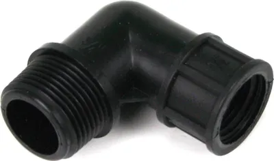 Produktbild von PP Gewindefitting Schwarz PN10 Fittings, Winkel 90° reduziert IG 1/2" x AG 3/4"