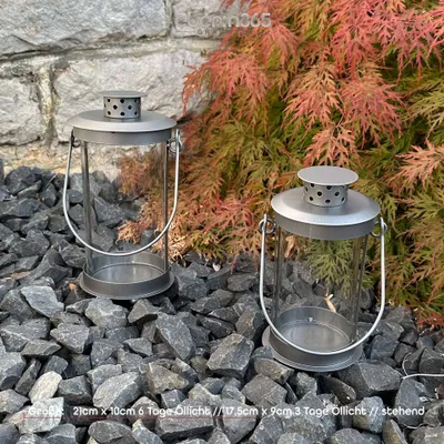 Produktbild von eberin · Grab Laterne Stantus zum Stellen · Grablaterne-Metall · stabile Grablampe mit Deckel · Grablicht Grau-Matt · Glaszylinder · (17,5 x 9 cm)