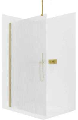 Obrázok produktu pre CERANO – Sprchový paravan Walk-in Onyx Top Round L/P – 8 mm – okrúhla opora – zlatá, rýhované sklo – 120 × 200 cm