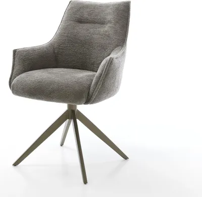 Produktbild von DELIFE Drehstuhl Alja-Flex mit Armlehnen Bouclé Soft Schlamm Kreuzgestell breit Effektfinish Titan 360° drehbar Wippfunktion Taschenfederkern