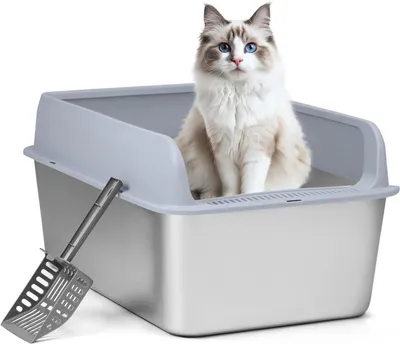 Produktbild von Große Katzentoilette – 50 x 35 x 20 cm – Edelstahl 201 – geruchsabweisend, leicht zu reinigen
