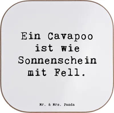 Produktbild von Mr. & Mrs. Panda Tischuntersetzer Spruch Cavapoo Sonnenschein - Weiß - Geschenk, Tischschoner, gläseruntersetzer, Liebe zum Haustier, Untersetzer für Gläser, Hunderasse