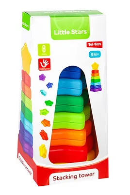 Produktbild von STAPELTURM "Stern" 8-teilig bunt 18cm Stapelspiel Steckturm Stapel Turm Motorik Spielzeug Baby Kinder 20