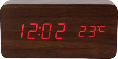 Image de Avizar, horloge LED en bois avec date, heure et température, marron