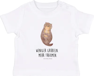 Produktbild von Mr. & Mrs. Panda Organic Baby Shirt Otter Muschel 0. - 6. Monat - Weiß - Geschenk, Träumen, Positiv, Babyshirt, Motivation, Kurzarmshirt, Baumwollshirt, Kinder T-Shirt